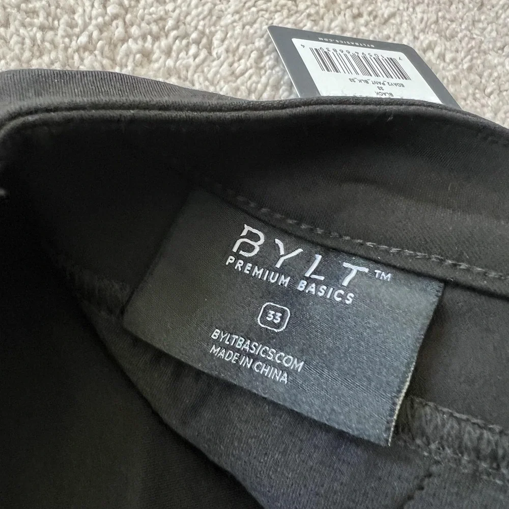 BYLT Premium Basics Everyday Pant 2.0 Pants Mens 33 Black Slim Fit Stretch Chino
